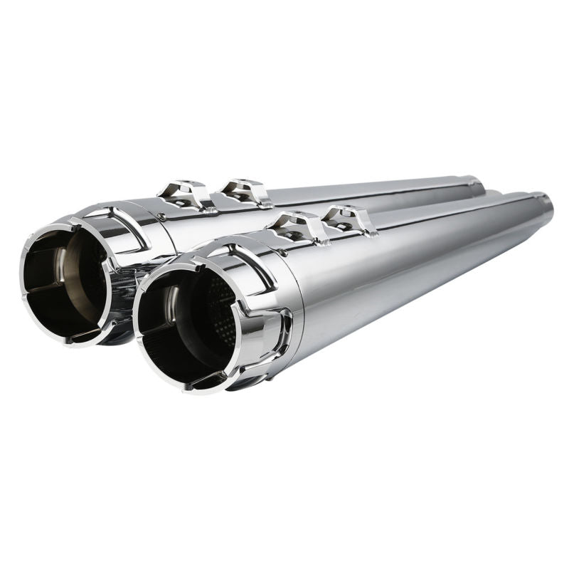 Voodoo Cycle House Custom 4" Chrome/Black Megaphone Slip-on Mufflers For 1995-2016 Harley-Davidson Touring Models