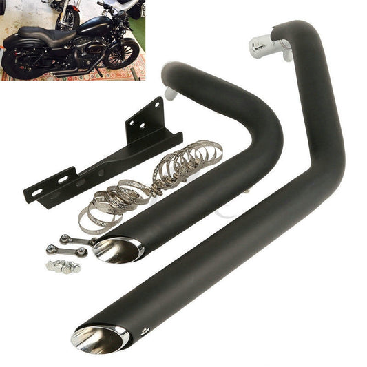 Voodoo Cycle House Custom Staggered Short Shot Motorcycle Exhaust Pipes For 2004-2013 Harley-Davidson Sportster XL Iron 883 1200