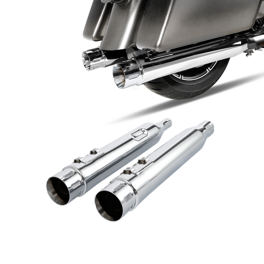 Voodoo Cycle House Custom 4" Chrome/Black Slip-on Mufflers For 2017-UP Harley-Davidson Touring Models